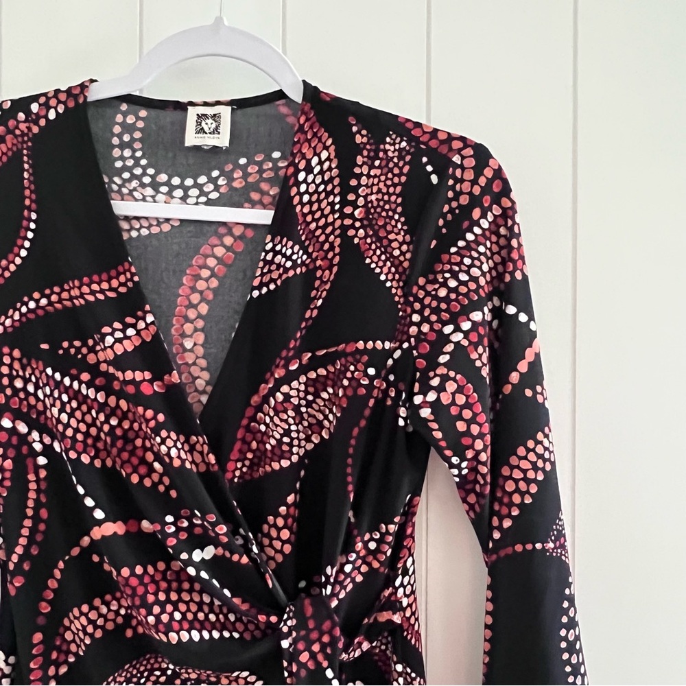 Anne Klein Stylish Black and Red Patterned Wrap Dress